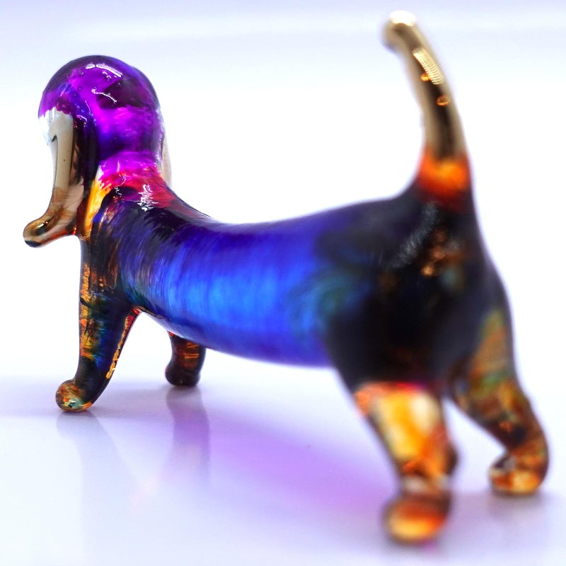 Sansukjai Dachshund Miniature Figurines Dog Animals Hand Blown Glass Art Gold Trim Collectible Gift Decorate (Blue Orange) - Image 5
